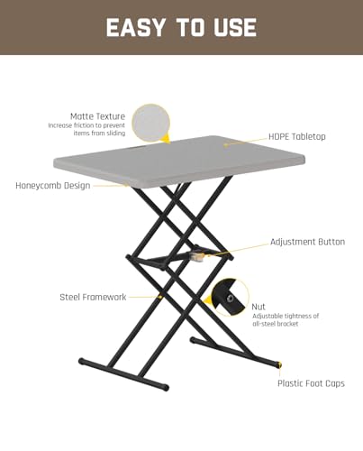 FanttikOutdoor Folding Table 2-Second One-Hand Height Adjustment, 3 Settings, Ultra-Thin 3.2" Fold, No Assembly, TV Tray Laptop Desk 28 inch, 1 Pack, Grey Zeta X1 Pro - color: Grey