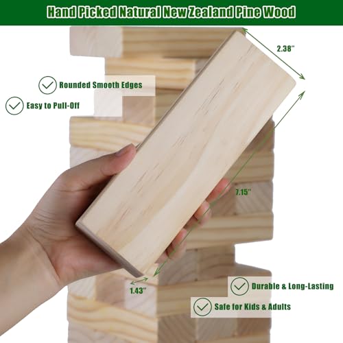 Olsa Jumbo Tumble Tower Outdoor Games 60pcs Large Blocks Stacking Lawn Yard Game for Kids Adults Family Stack to Over 5FT Giant Family Party Games for Holiday - style: XL-Over 5FT