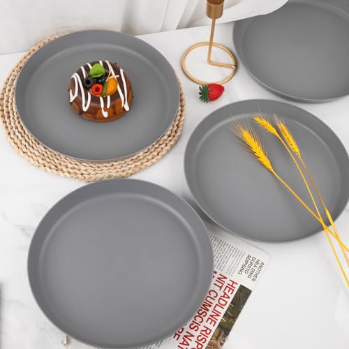 EI 18pcs Dark Grey Wheat Straw Plates Set,Unbreakable Deep Dinner Plates,Reusable Heavy Duty Plastic Plate,Lightweight Salad Plate for Camping,Kitchen,Picninc - color: Dark Grey Wheat Straw Plates