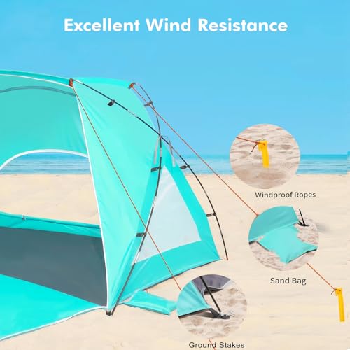 Beach Tent, Portable Sun Shelter for 2/3/4/6-8 Person with UPF 50+ UV Protection, Easy Setup Waterproof Beach Shade Canopy Cabana for Family Outdoor and Picnics, Fishing with Carrying Bag - color: Turquoise Ocean, size: Deluxe 6-Person
