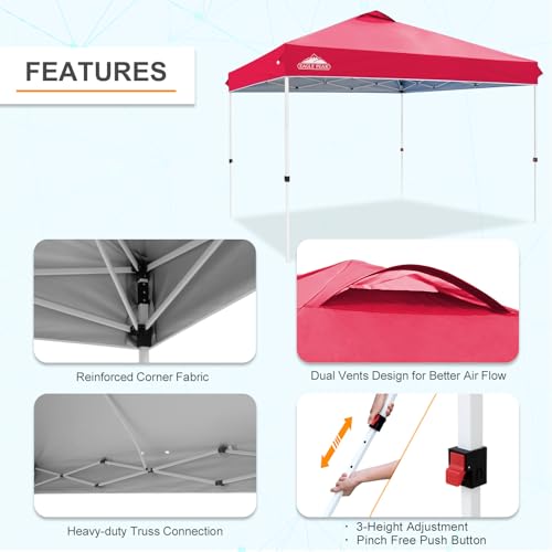 EAGLE PEAK Pop Up Canopy Tent with Wheeled Carry Bag, 8 Stakes, 4 Ropes, 4 Weight Bags, Easy Set Up Tent Canopy, 12x12 ft, 144sqft of Shade, Red - color: Red, size: 12x12