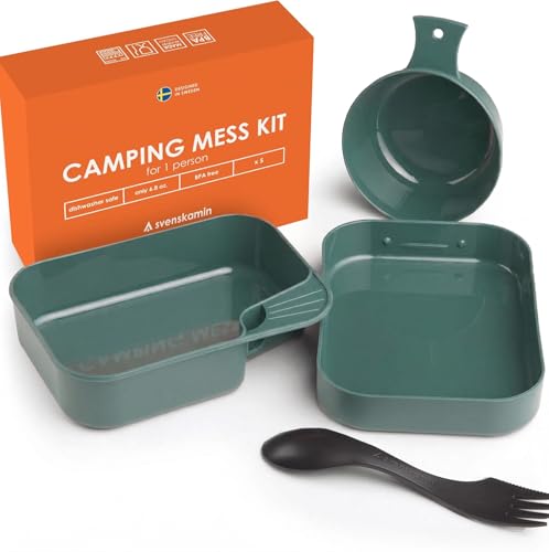 Camping Mess Kit with Plate, Bowl, Cup, Spork and Utensils, Reusable Plastic Camping Dinnerware Set, Lightweight BPA Free Dishware for Backpacking, Hiking, Picnic, Travel, Outdoor - size: 1 person kit