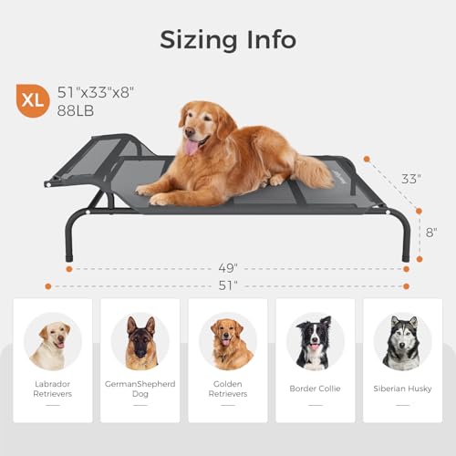 Sweetnight Elevated Dog Bed with Headrest for Large Dogs | Waterproof Raised Dog Cot for Outdoor - 51inch Heavy Duty Steel Frame with Cooling Mat &Easy Assembly，Supports 88 lbs, XL - size: XL, style: With Pad