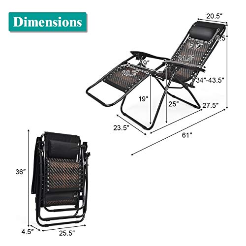 COSTWAY 2PCS Zero Gravity Lounge Chairs, Patio Rattan Recliner with Pillow, Lockable, Foldable & Lightweight, Suitable for Outdoor Use (Mix Brown) - color: Mix Brown