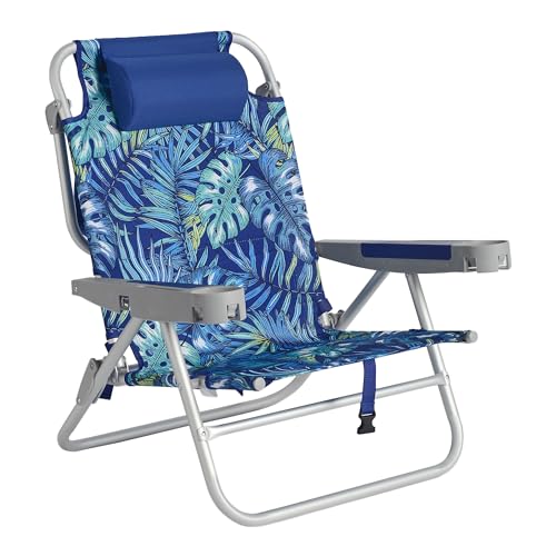 SUNNYFEEL Extra Wide Low Beach Chair 5 Position Lay Flat 500 LBS Heavy Duty, XL Oversized Portable Folding Camping Chairs with Cup Holder for Outdoor/Trip, Lightweight Backpack Beach Chair for Adults - color: Rainforest, size: 1-PACK