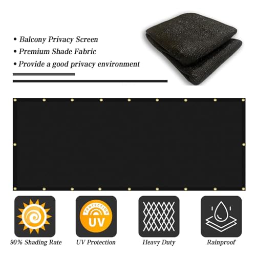 Balcony Privacy Screen Fence Cover 4'x16', HDPE Shade Mesh Fabric with Cable Ties, 90% Visibility Block, UV & Wind Protection for Patio, Deck, Porch, Pool, Backyard, Apartments Railing - color: Black, size: 4×16 FT