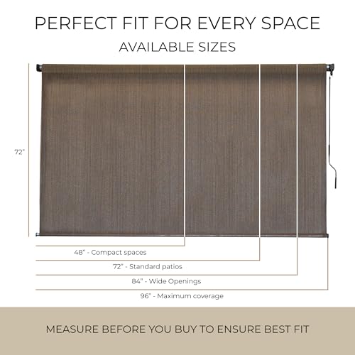 Outdoor Patio Roll Up Shade for Use on Exterior Porch, Patio, Window and More | High Density Polyethylene Privacy Screen Blocks 89% of UV Rays | Hardware Included | 7 ft Wide | Hazelwood - color: Hazelwood, size: 84"W x 72"H
