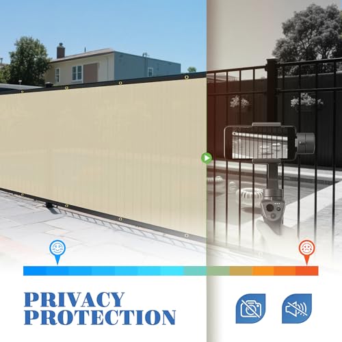 ECOOPTS 6'x2' Privacy Fence Screen Windscreen with Copper Grommets, Fit for Commercial Fence and Residential Garden Outdoor 90% UV Blockage, Cable Zip Ties Included (Beige) - color: Beige, size: 6'x2'