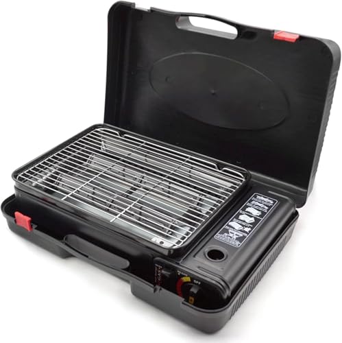 Portable Butane Stove - Compact Gas Grill Stove with Detachable Grate + Durable Carry Case | Dual Fuel Tabletop BBQ for Camping, Korean BBQ, Tailgating | Fast Stainless Steel Outdoor Cooker