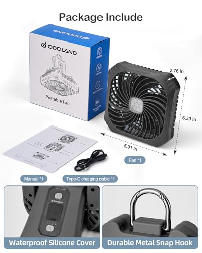 Odoland Portable Camping Fan with LED Lantern, 40H Rechargeable Battery Operated Quiet Tent Fan with Hanging Hook for RV Car Beach Outdoor Hurricane Emergency Outages - color: Black
