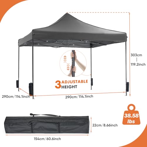 OLIXIS 10x10 Ft Pop Up Canopy Tent, Waterproof Outdoor Canopy, Portable Instant Shade Shelter with Sandbags for Beach, Backyard, Parties, Camping and Commercial Events, Classic Grey - color: Classic Grey, size: 10 X 10 Ft