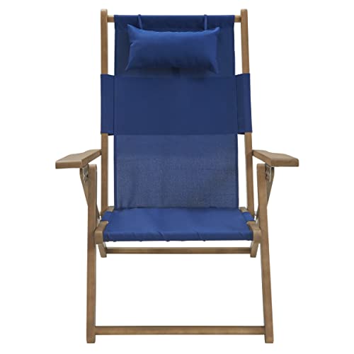 Lavish Home Beach Chair - Outdoor Weather-Resistant Wood Folding Chair with Backpack Straps - 4-Position Reclining Seat - Beach Essentials (Blue) - color: Blue, style: Set of 1