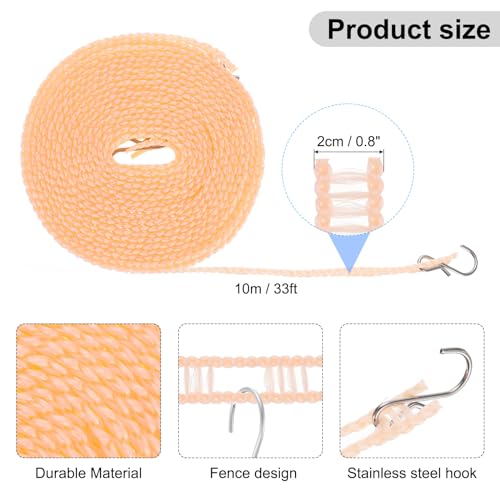 uxcell Windproof Clothesline, 10M 33ft Plastic Non-Slip Clothes Drying Rope Portable Travel Clothesline for Courtyard Outdoor Laundry Camping, Beige - color: Beige, size: 32.8ft