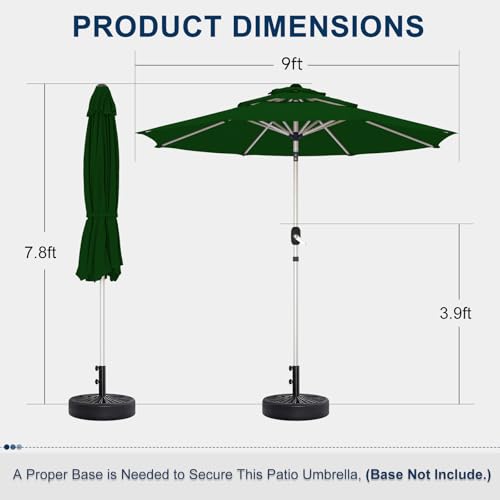 9FT 3-Tier Aluminum Outdoor Patio Umbrella, Fade-Resistant Market Umbrella with Push Button Tilt Function, 8 Sturdy All-Aluminum Ribs for Gardens, Patios, Backyards & Pools - color: Green, size: 9FT-3Tier (Aluminum Umbrella)