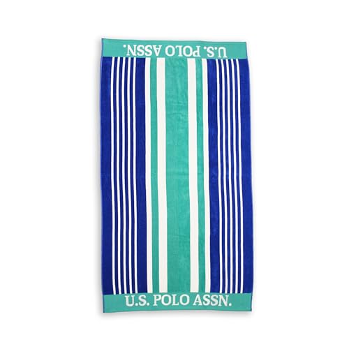 U.S. Polo Assn. Oversized (40” x 70”) Striped Nautical Design Beach Towel - Luxury Plush Cotton Hotel Quality for Bath, Pool - West Coast Green Stripe - color: Green, size: 40" x 70"
