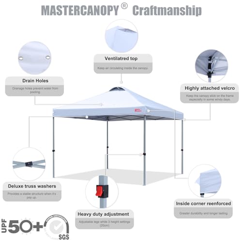 MASTERCANOPY Durable Pop-up Canopy Tent with Roller Bag (10x10, White) - color: White, size: 10x10