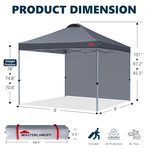 MASTERCANOPY Durable Pop-up Canopy Tent with 1 Sidewall (8'x8',Dark Grey) - color: Dark Gray, size: 8x8