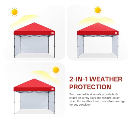 ABCCANOPY Easy Pop up Canopy Tent with 2 Sidewalls for Outdoor Sun Blocking or Rain Protection,10x10, Red - color: Red, size: 10x10
