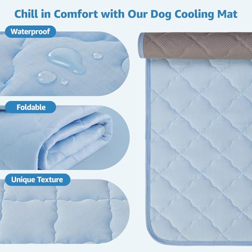 LOOBANI Dog Cooling Mat for Medium Dog/Cats - 28" x 22" Self-Pet Cooling Pad for Summer with Anti-Slip Bottom, Reusable Q-Max>0.5 Cool Mat for Dogs, Indoor & Outdoor Use, Couch, Bed, Kennels and Floor - color: Blue, size: Medium (28''x22'')