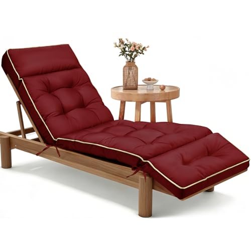 MAGIC ELEPHANT Chaise Lounge Cushion Outdoor, Memory Foam Patio Lounge Chair Cushion with Ties for Indoor Outdoor Furniture, Water-Repellent Replacement Long Chair Cushion (Burgundy) - color: Burgundy