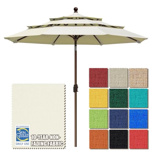 EliteShade USA 10-Year-Non-Fading 9ft 3-Tier Market Patio Umbrella, Commercial Grade Outdoor Table Umbrella with Crank Open, Windproof & UPF 50+ UV Protection, Heavy Duty Ventilation for Garden, Deck, Pool, Backyard, Beach & Bistro, Natural - color: Natur