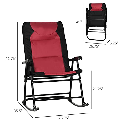 Outsunny Oversized Folding Rocking Camping Chair Set of 2, Padded Outdoor Rockers with High Back and Armrests, Portable Outdoor Patio Chairs with Steel Frame for Garden, Porch, Lawn, Red - color: Red