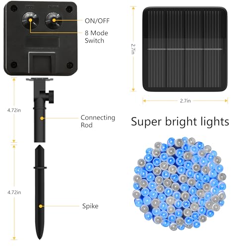 Solar String Lights for Outside, 39Ft 100 LED Solar String Lights Outdoor with 8 Modes，Solar Lights for Outside Waterproof for Yard, Fence,Balcony, Party,Christmas Tree Decorations (Blue&White) - color: Blue&White, size: 1 Pack 100 LED