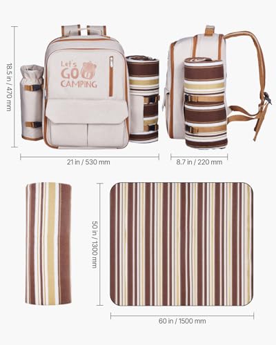 VEVOR Picnic Backpack, Beach Picnic Backpack Bag for 4 Person with Insulated Cooler Compartment, Detachable Bottle/Wine Holder, Lightweight Blanket, Plates & Cutlery Set for Outdoor, Hiking, Camping - size: single layer for 4 & gray