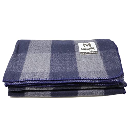 M MCGUIRE GEAR Warm Wool Bunkhouse Plaid Blanket for Camping, Home, Survival, or First Aid, 64" x 90" (Gray/Navy) - color: Gray/Navy