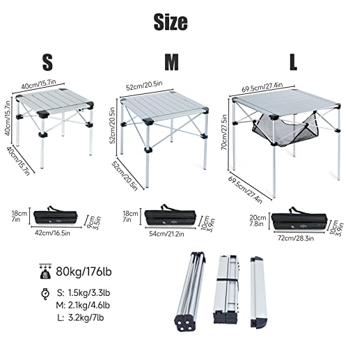 iClimb Lightweight Stable Alu. Folding Square Table Roll Up Top with Carry Bag for Camping Picnic Backyards BBQ Camp Kitchen (Black, M) - color: Dark Black, size: Medium
