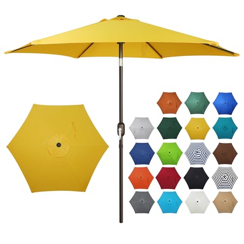 Blissun 7.5 ft Patio Umbrella, Yard Umbrella, Outdoor Market Umbrella with Push Button Tilt Crank, Yellow - color: Yellow