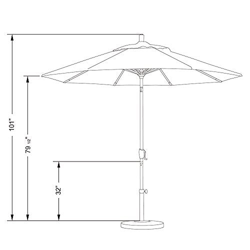 California Umbrella 9' Rd Pacific Trail Series Aluminum Patio Umbrella, Crank Lift, Push Button Tilt, Black Finish, Sunbrella Charcoal Fabric - color: Charcoal