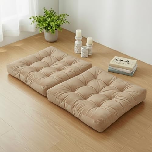 Meditation Cushion Set of 2, Floor Cushions for Adults, Velvet Floor Pillows for Sitting, Tufted Seat Cushions for Yoga, Living Room, Bedroom & Reading Nook, Machine Washable, 22 x 22 Inch, Beige - color: Beige, size: 2pack