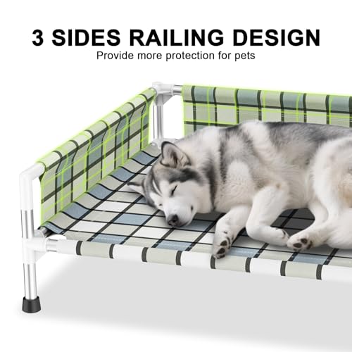 Elevated Raised Outdoor Dog Bed - Cooling Washable Dog Cot with Guardrail, Durable & Breathable Cotton Mesh Pet Hammock Beds with Stainless Steel Pipe Frame for Large Pets (34'' x 26'' x 12'') - size: 34'' x 26'' x 12''