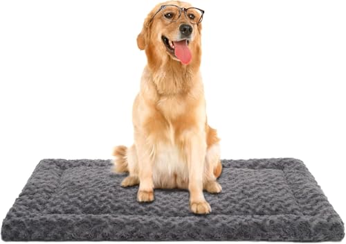 Washable Dog Bed Mat Ultra Soft Dog Crate Pad Comfy Fluffy Pet Kennel Beds Dog Sleeping Mattress for Large Jumbo Medium Small Dogs, 41 x 27 Inch, Gray - color: Grey, size: 41.00" x 27.00" x 1.50"