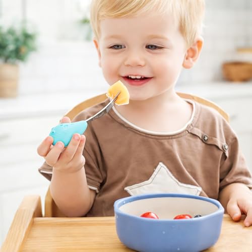 Baby Fork and Spoon Set with Carry Case Baby Training Utensils Self Feeding Toddler Silverware Silicone and Stainless Steel Kids and Toddler Utensil Set-Carrot - color: Carrot