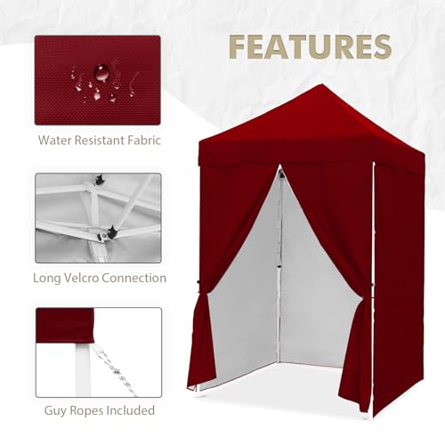 EAGLE PEAK 5x5 Instant Canopy with 4-Side Wall Panels, Small Pop up Portable Canopy Tent with Carry Bag, Light Weight Sun Shelter for Sports, Camping and Beach, Burgundy - color: Burgundy