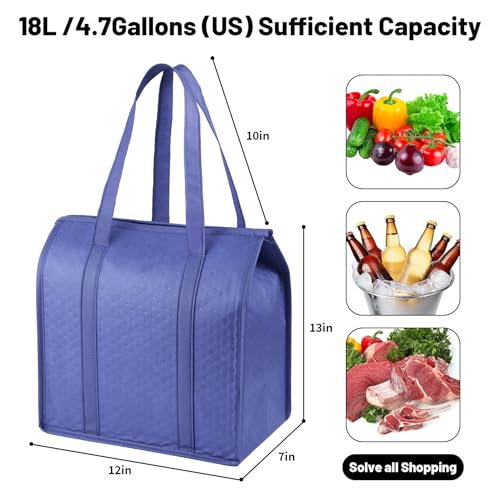Insulated Grocery Bags with Zippered top Frozen Food Shopping Groceries Travel Insulated Tote Cooler Thermal Bags - color: Dark Blue