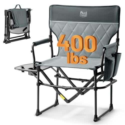 2 Pack Aluminum Camping Directors Chair with Side Table Pocket, Portable Folding Heavy Duty Lawn Chair for Fishing Trip Picnic Concert Outdoor 400lbs, Grey - color: Grey-2 Set