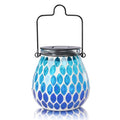 Afirst Mosaic Solar Lanterns - Glass Hanging Lights Hollow Out Waterproof Decorative for Garden, Patio, Holiday Party Outdoor Decoration, Blue-C, 5009420 - style: Ocean Blue