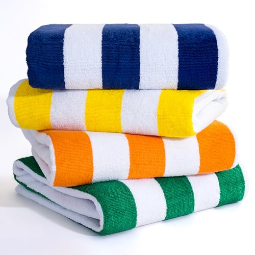 American Soft Linen Cabana Striped Beach Towels, 30x60 inch 4 Piece Oversize Pool Towels, Quick Drying Sand Free Swim Towels, Mix Color (Blue, Yellow, Green, Orange) - color: Mix Color