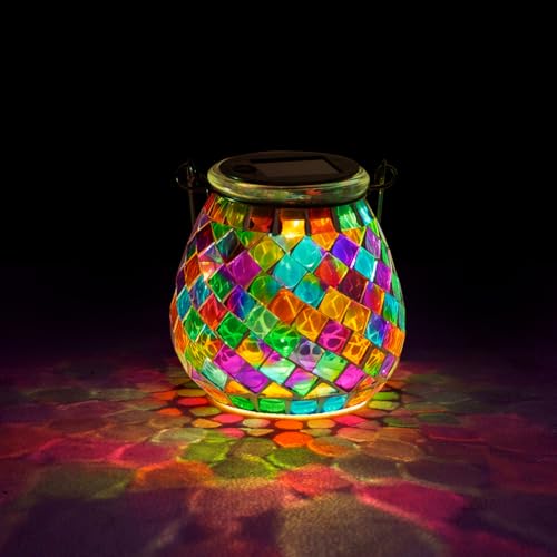 Stargarden Mosaic Solar Lanterns Outdoor Waterproof, Colorful Glass Hanging Lantern Decorative Solar Lights for Yard, Patio, Lawn, Gaden Decor - color: Colorful