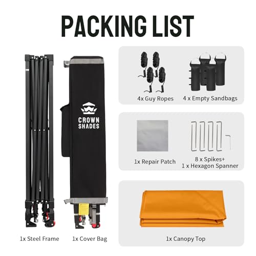 CROWN SHADES 10x10 Pop Up Canopy - Patented Center Lock One Push Instant Outdoor Canopy Beach Tent with STO-N-Go Bag 8 Stakes & 4 Sand Bags，Orange - style: Orange