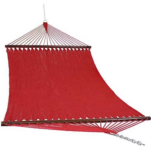Sunnydaze Soft-Spun Polyester Rope Double Hammock for Outside - 600-Pound Weight Capacity Extra Large Hammock - Red - color: Red