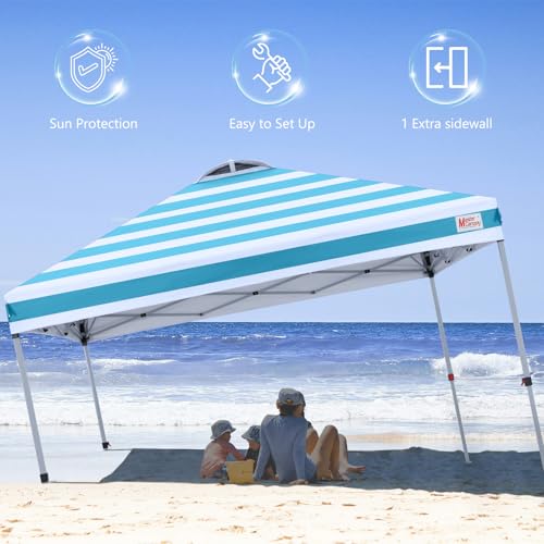 MASTERCANOPY Durable Pop-up Canopy Tent with 1 Sidewall (10'x10',Sky Blue Stripe) - color: Sky Blue Stripe, size: 10x10