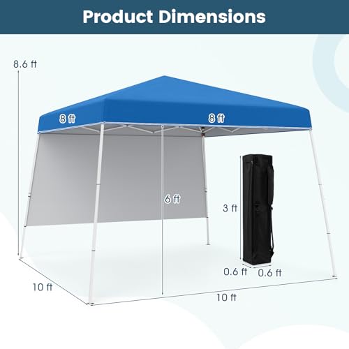 Tangkula 10x10 FT Pop Up Canopy with Sidewall, UPF 50+ Easy Setup Outdoor Tent with Backpack, 4 Stakes, Portable Heavy-Duty Canopy Tent for Party Events Camping Picnic, 10x10 Base, 8x8 Top - color: Blue, size: 10x10 Ft