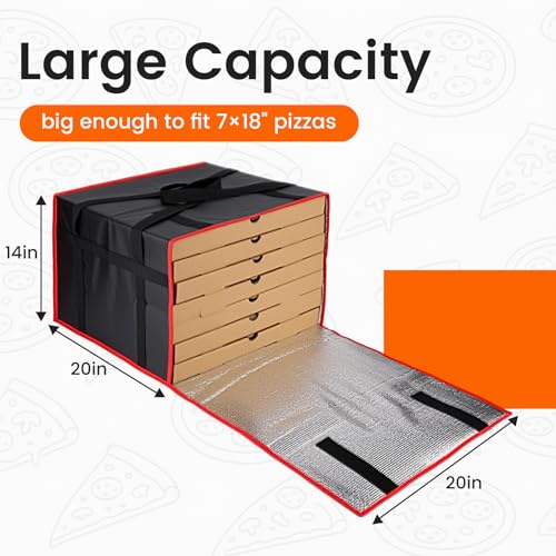 Bodaon Pizza Bags for Delivery, 20" x 20" x 14" Pizza Warmer Bags for Carry Hot, Insulated Pizza Delivery Bag for Commercial Use, Pizza Carrier for Food Delivery & Catering, Food Delivery Accessories - color: Black/Red, size: 20" x 20" x 14"H