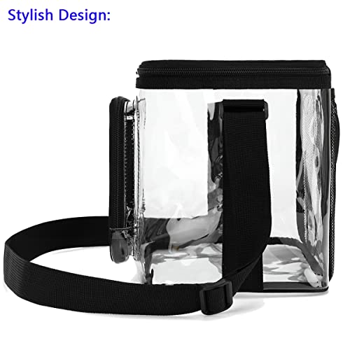 FlowFly Insulated Reusable Lunch Bag Adult Large Lunch Box for Women and Men with Adjustable Shoulder Strap,Front Zipper Pocket and Dual Large Mesh Side Pockets, Clear - color: Clear
