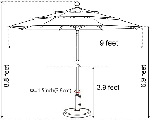 EliteShade USA 10-Year-Non-Fading 9ft 3-Tier Market Patio Umbrella, Commercial Grade Outdoor Table Umbrella with Crank Open, Windproof & UPF 50+ UV Protection, Heavy Duty Ventilation for Garden, Deck, Pool, Backyard, Beach & Bistro, Chestnut - color: Ches