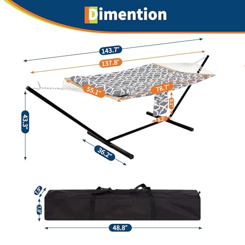 Double Hammock with Stand, Outdoor Quilted Padded Hammock with Heavy Duty Iron Frame, Portable Patio Swing Bed for Backyard Garden, 450 Lbs Capacity,Textured Dark Gray - color: Grey
